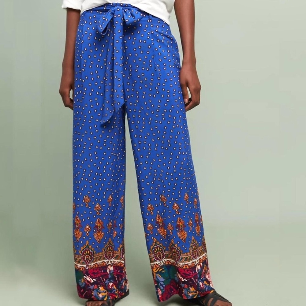 Anthropologie ett:twa Blue Printed Wide-leg Pants